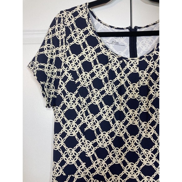 Talbots Dress Women’s Size L Blue White Nautical Rope Print Fit & Flare Preppy - Picture 3 of 11